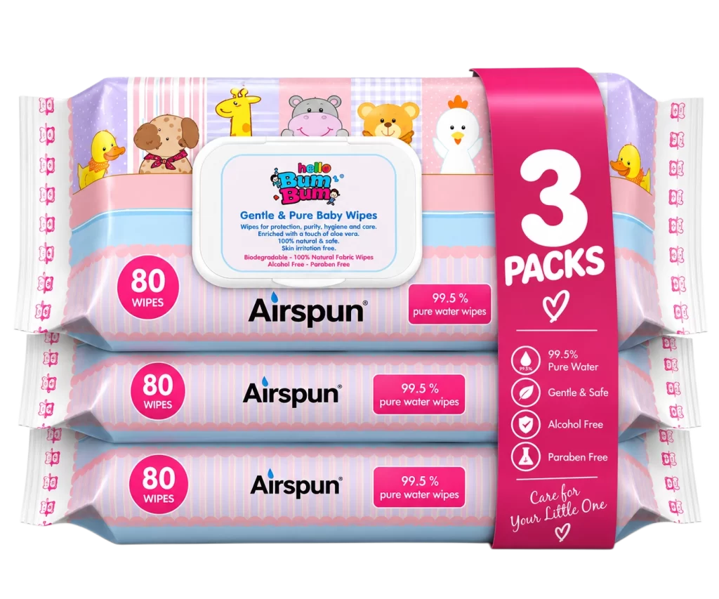 Hello Bum Bum Gentle & Pure Baby Wipes - 80 Wipes (Pink Pack - 3 Pack)