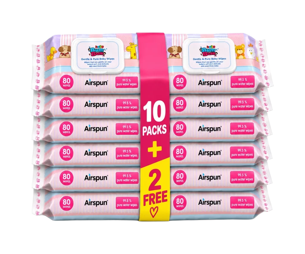 Hello Bum Bum Gentle & Pure Baby Wipes - 80 Wipes (Buy 10 Get 2 Free, 12 Packs / 960 Wipes)