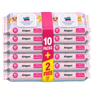 Hello Bum Bum Gentle & Pure Baby Wipes - 80 Wipes (Buy 10 Get 2 Free, 12 Packs / 960 Wipes)