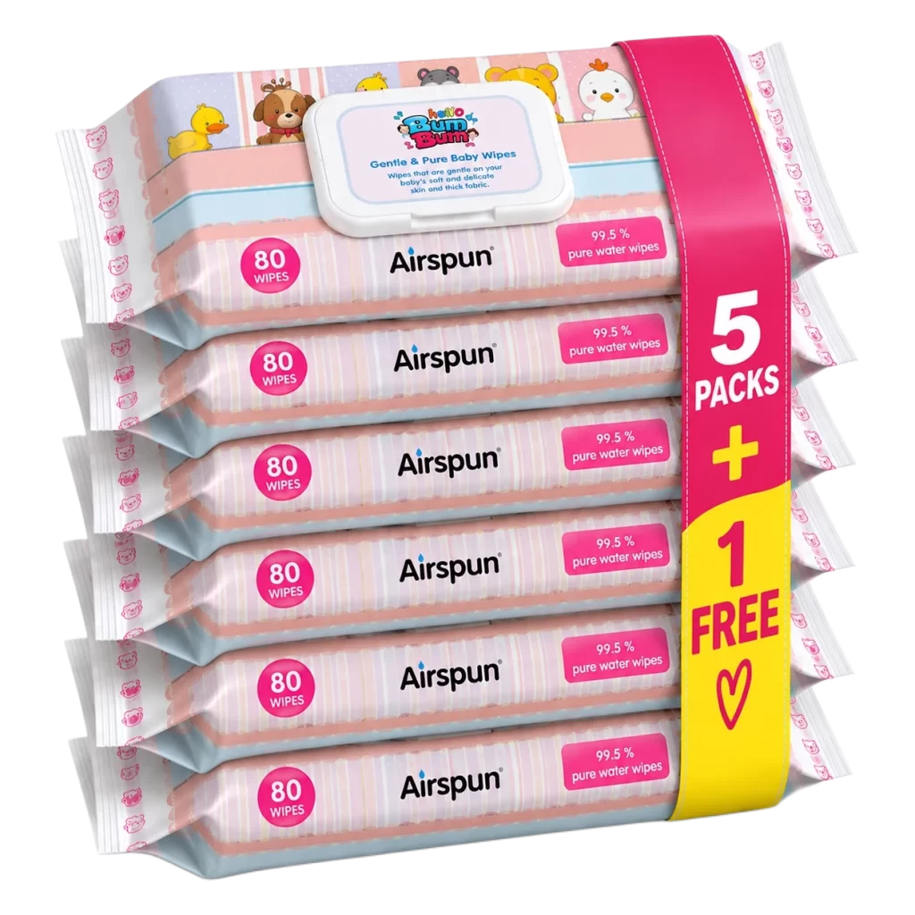Hello Bum Bum Gentle & Pure Baby Wipes - 80 Wipes (Buy 5 Get 1 Free, 6 Pink Packs / 480 Wipes)